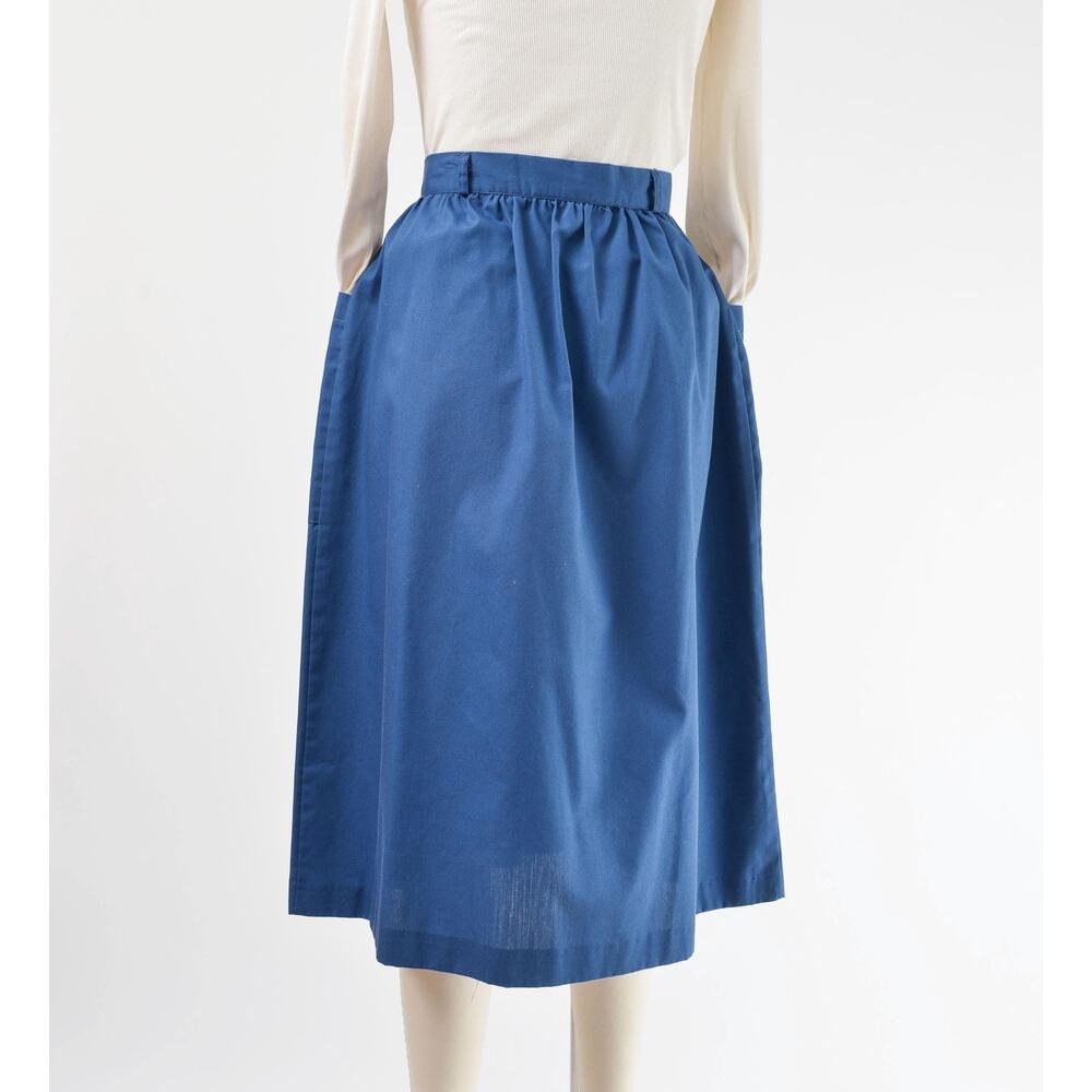 Vintage 70s Navy Blue Cotton Blend Button Front Midi Skirt with Pockets M - Picture 5 of 7